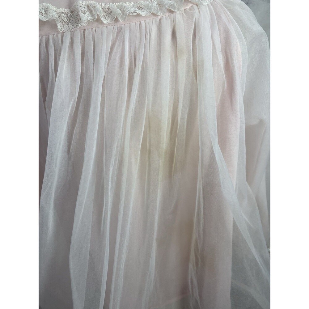 Vintage 60s Dainty Chiffon Bed Jacket Flower Pink pastel Cottage Soft Girl MCM M - Picture 5 of 16